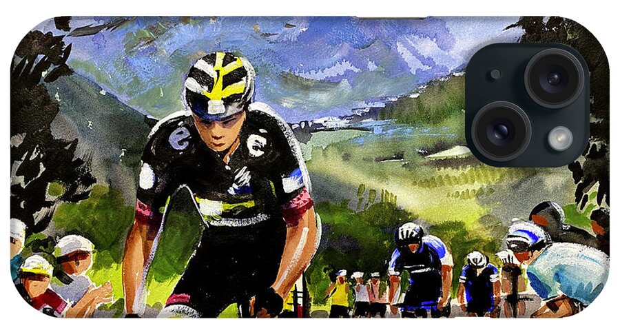 Le Tour De France iPhone Case featuring the painting Sepp Kuss Climbs Stage 15 TDF2021 by Shirley Peters