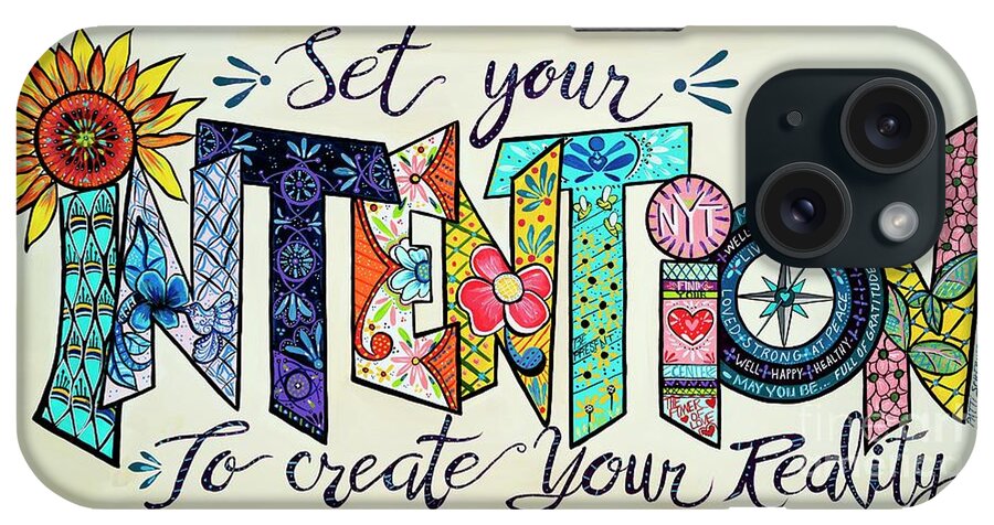 Set Your Intention To Create Your Reality iPhone Case featuring the painting Set Your Intention Talavera by Patti Schermerhorn
