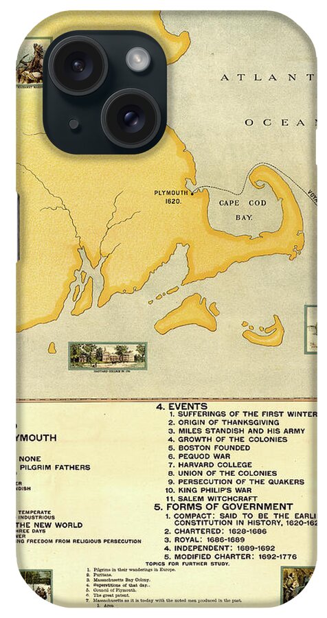 Usa iPhone Case featuring the drawing Settlement of Massachusetts by Vintage Maps