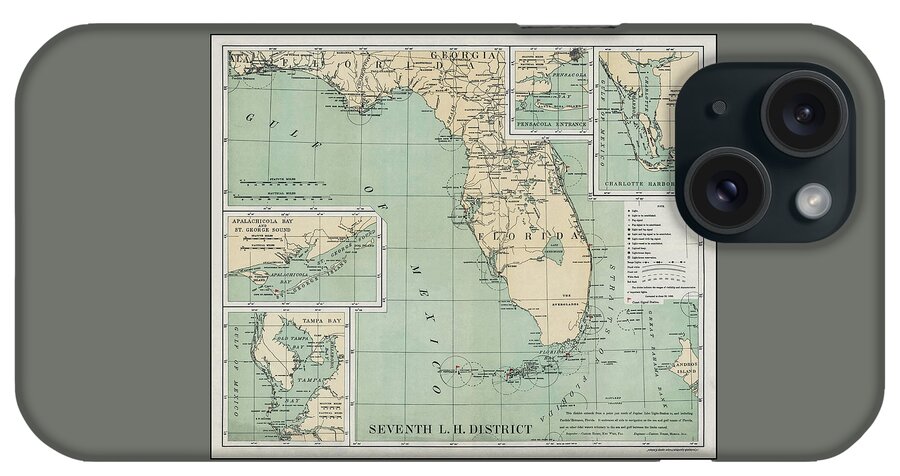 Florida Map iPhone Case featuring the photograph Seventh Light House District Vintage Map Florida 1898 by Carol Japp