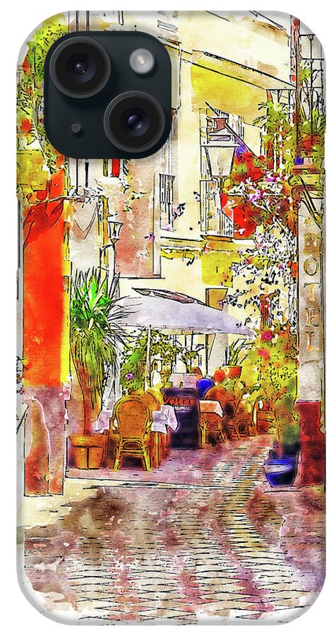 Sevilla iPhone Case featuring the painting Seville, the colorful streets of Spain - 22 by AM FineArtPrints