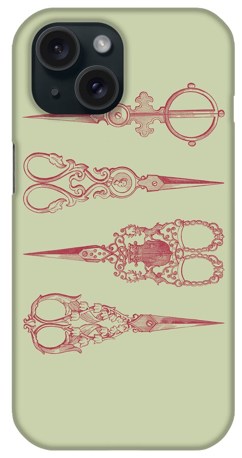 Scissors iPhone Case featuring the mixed media Sewing Studio Scissors by Madame Memento