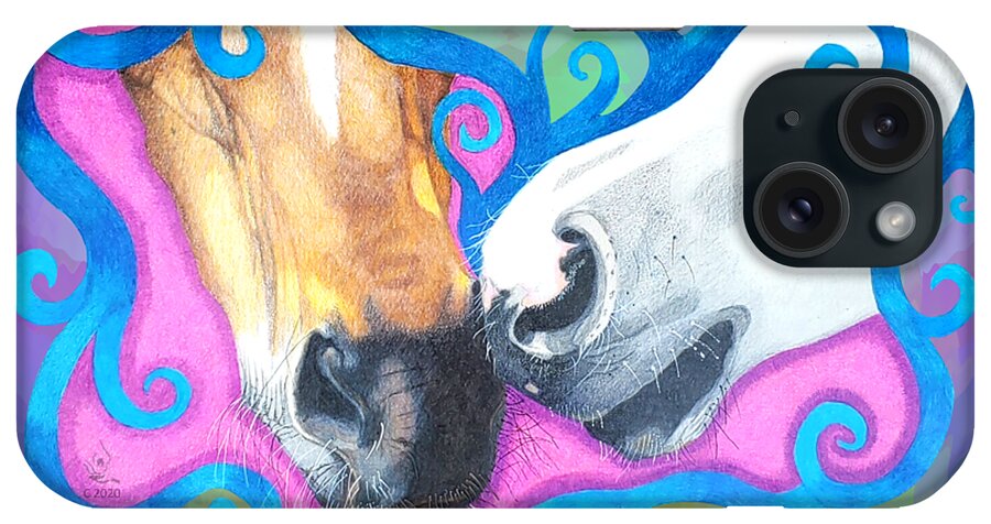 Horse Muzzles iPhone Case featuring the drawing Sharing Breath with Quote by Equus Artisan