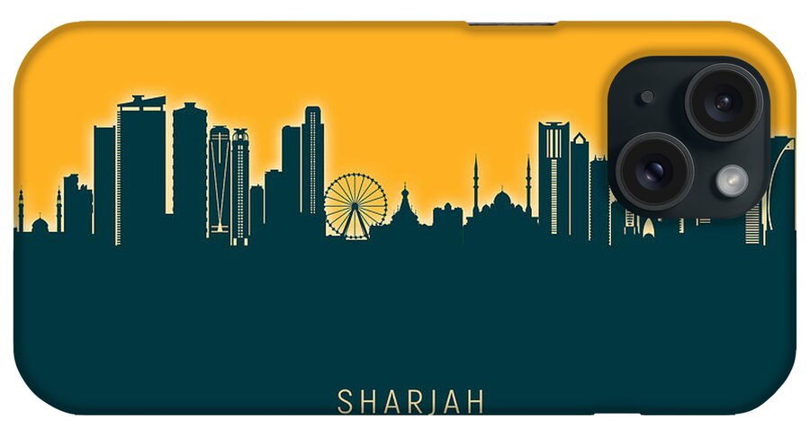 Sharjah iPhone Case featuring the digital art Sharjah Skyline #12 by Michael Tompsett