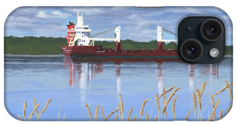St. Lawrence River iPhone Case featuring the painting Ship on the St. Lawrence by Lynne Reichhart