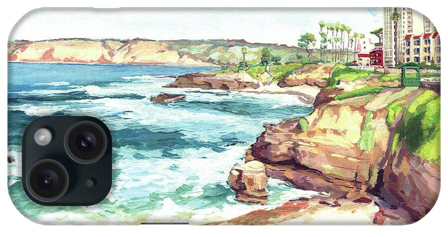 La Jolla iPhone Case featuring the painting Shoreline Children's Pool 939 Building La Jolla San Diego California by Paul Strahm