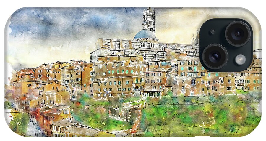 Siena Cityscape iPhone Case featuring the painting Siena, cityscape - 07 by AM FineArtPrints