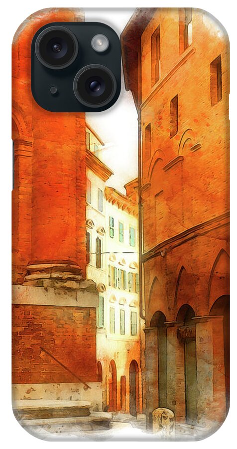 Siena Streets iPhone Case featuring the painting Siena, Streets of Tuscany - 04 by AM FineArtPrints