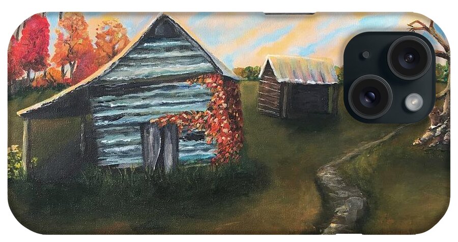 Tobacco Barns iPhone Case featuring the painting Silk Hope NC Tobacco Barns by Deborah Naves