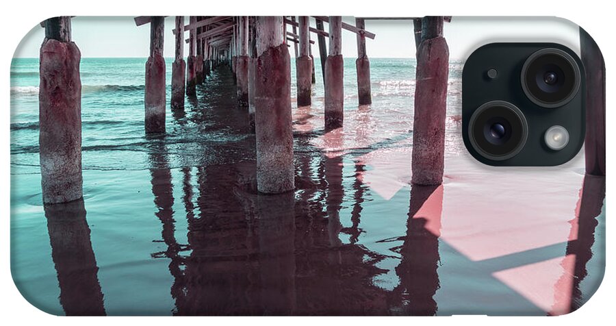 Silky Reflection iPhone Case featuring the photograph Silky Reflections in Mint Green and Pink - Californian Cool Under the Newport Beach Pier by Georgia Mizuleva
