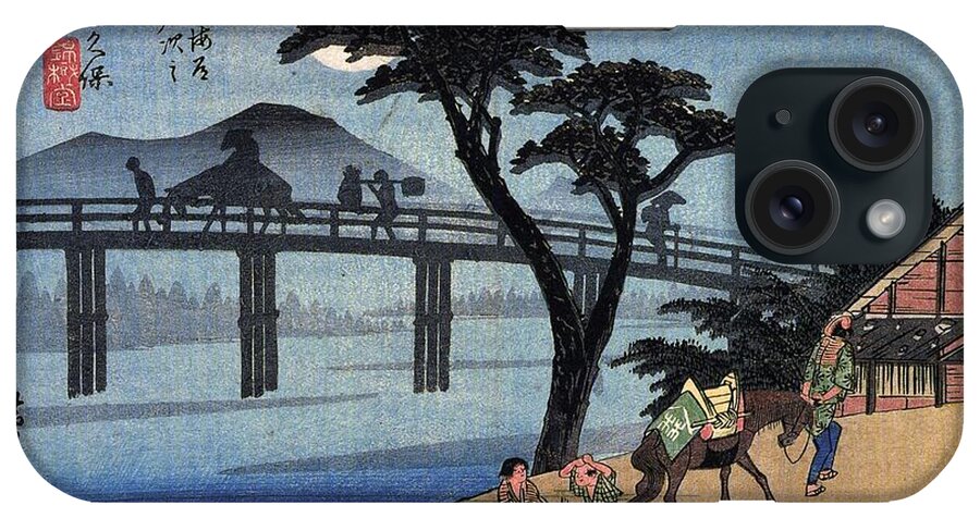 Silhouettes iPhone Case featuring the digital art Sillhouettes on the Bridge, Traditional Japanese Art by Long Shot