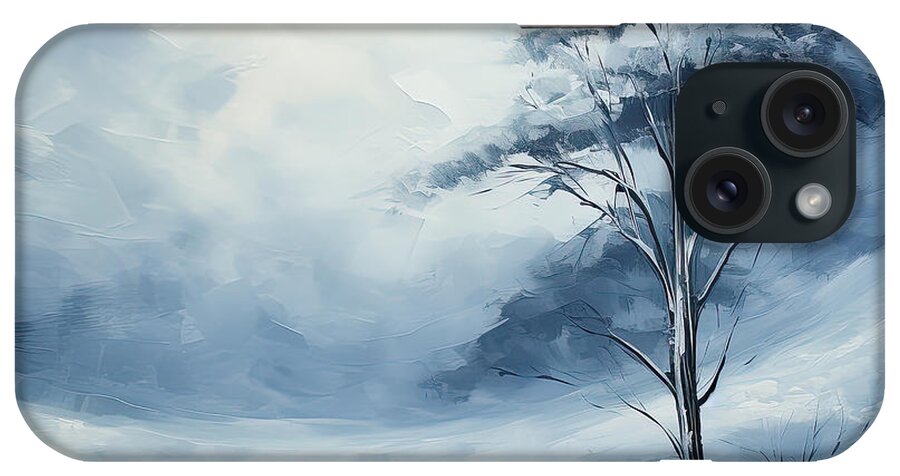 Navy Blue Art iPhone Case featuring the painting Silvery Symphony - Blue and Gray Art by Lourry Legarde