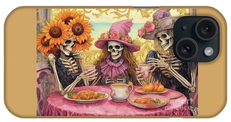 Halloween iPhone Case featuring the painting Skeleton Tea Party by Tina LeCour
