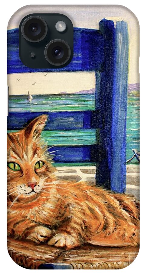 Cat iPhone Case featuring the painting Skiathos Ginger Tom by Yvonne Ayoub