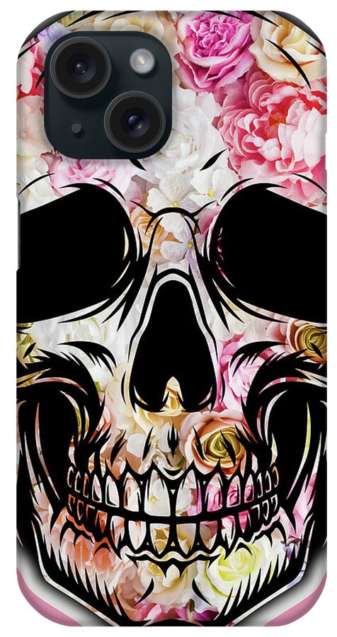 Skull iPhone Case featuring the painting Skull Flowers Floral by Tony Rubino