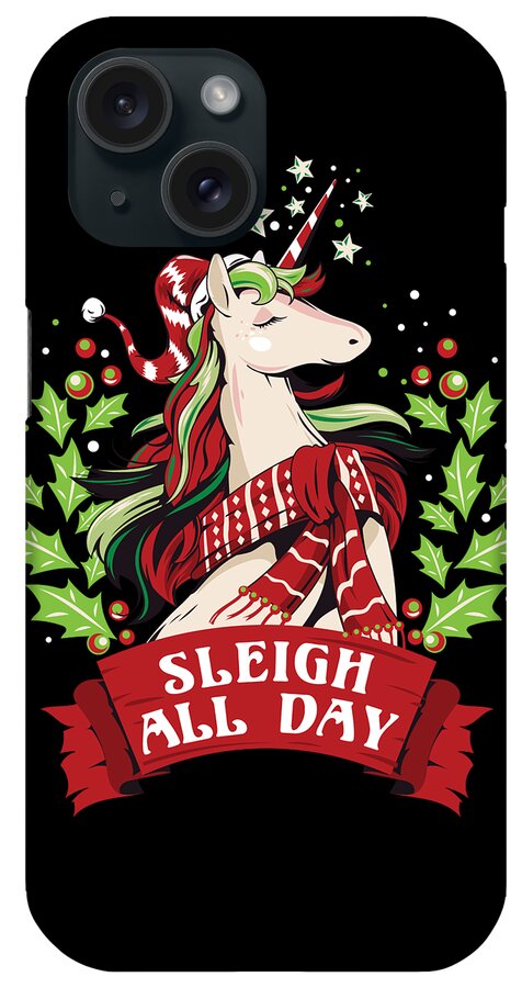 Christmas 2023 iPhone Case featuring the digital art Sleigh All Day Cute Santa Unicorn Christmas by Flippin Sweet Gear