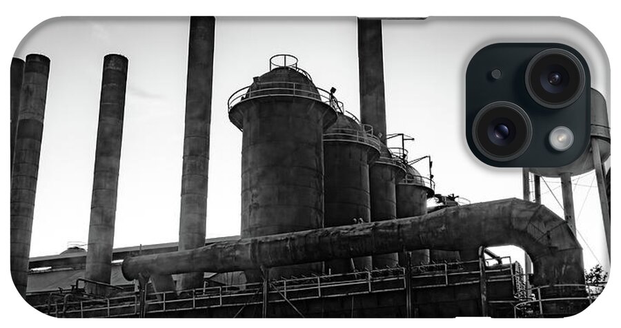 Birmingham Print iPhone Case featuring the photograph Sloss Furnaces Of Birmingham Alabama Panorama - Monochrome Edition by Gregory Ballos