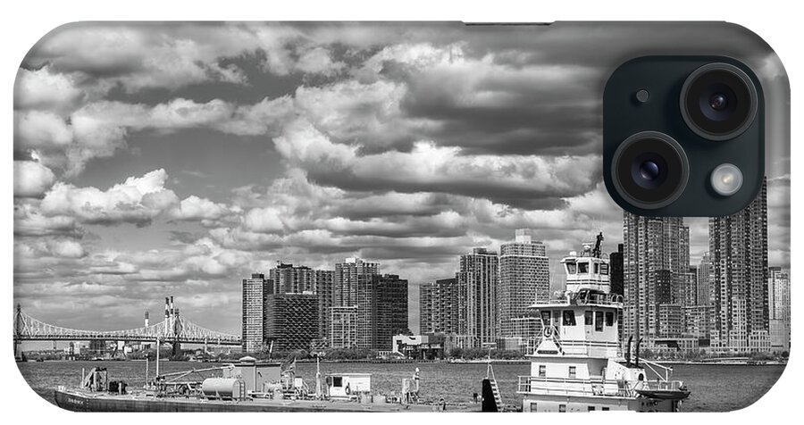 Sludge Vessel iPhone 15 Case featuring the photograph Sludge Barge and Clouds by Cate Franklyn