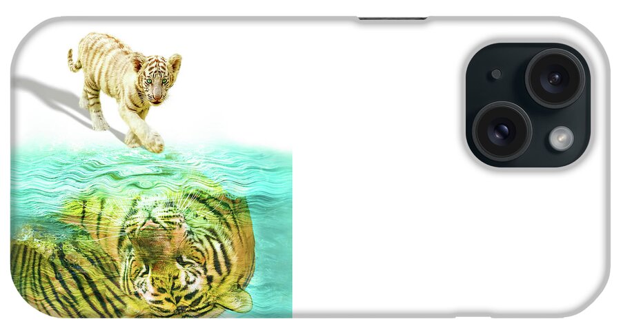 Tiger iPhone Case featuring the photograph Small tiger cub reflected by Benny Marty