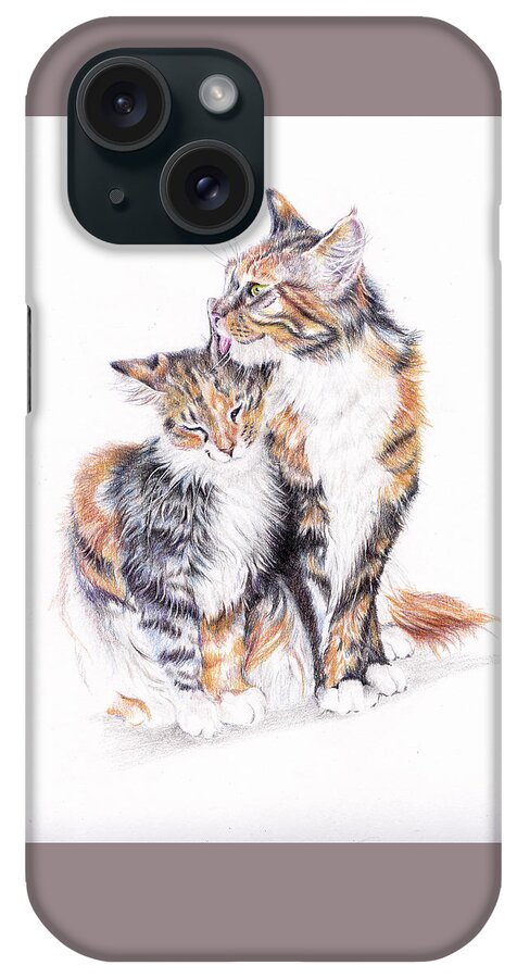 Cats iPhone Case featuring the painting Smitten - Cats in Love by Debra Hall
