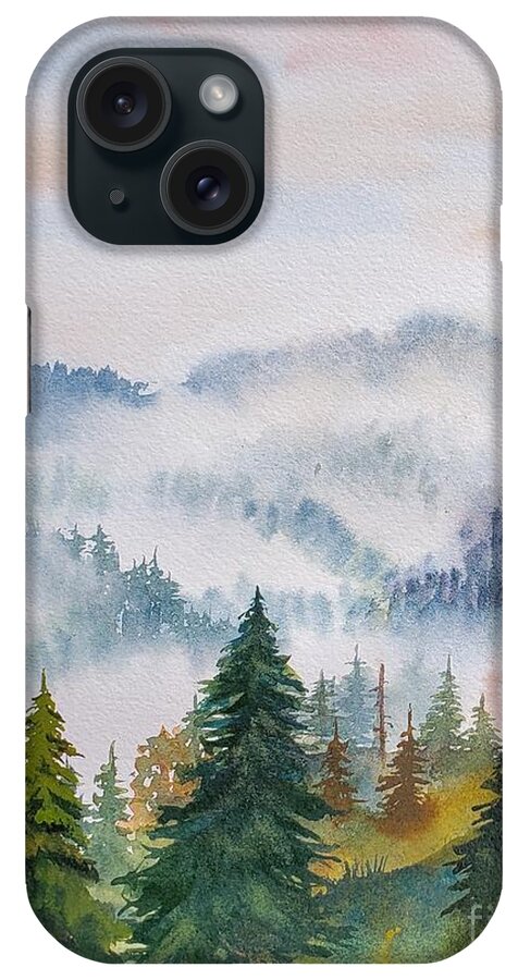 Trees iPhone Case featuring the painting Smoke in the Mountains 1 by Lisa Debaets