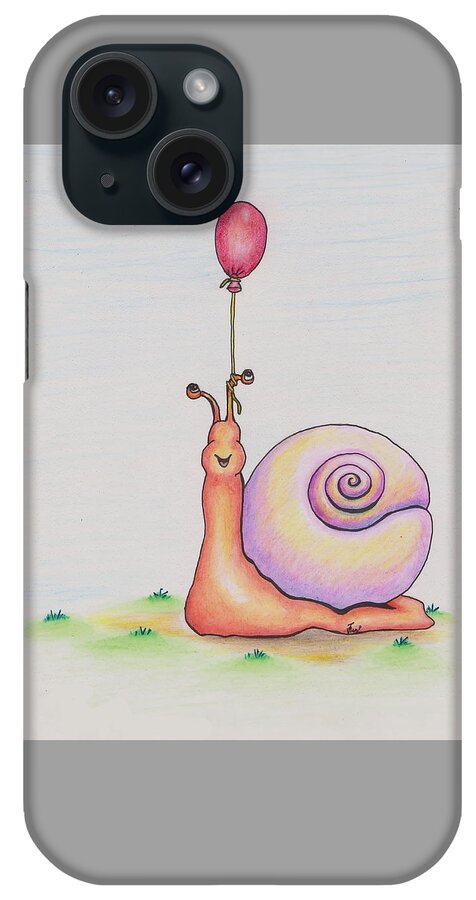 Snail iPhone Case featuring the drawing Snail With Red Balloon by Vicki Noble