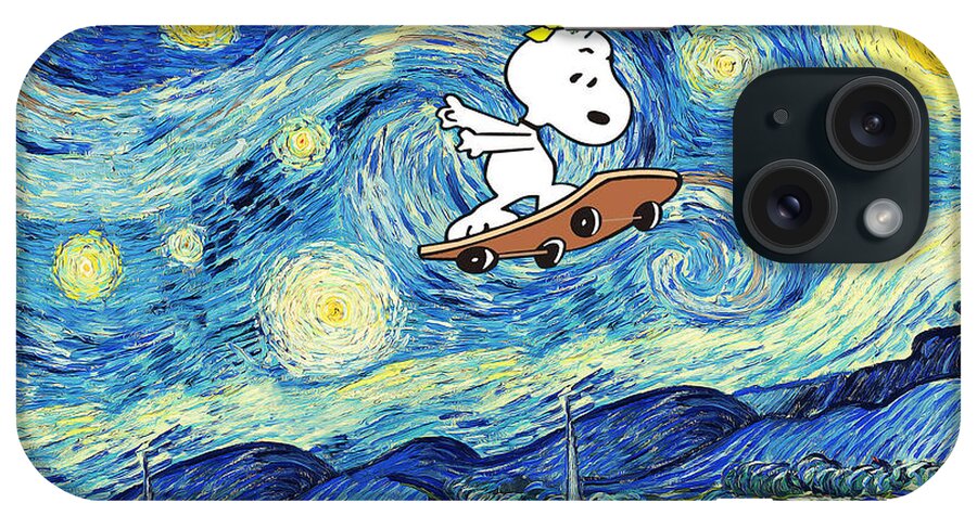 Snoopy -starry Night - Starry Night Van Gogh iPhone Case featuring the digital art Snoopy -Starry Night by Linyan Chen