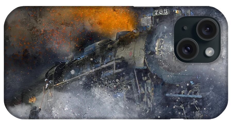 Steam Locomotive iPhone Case featuring the painting Grabbing His Train Orders - Snow Fire and Steam by Glenn Galen