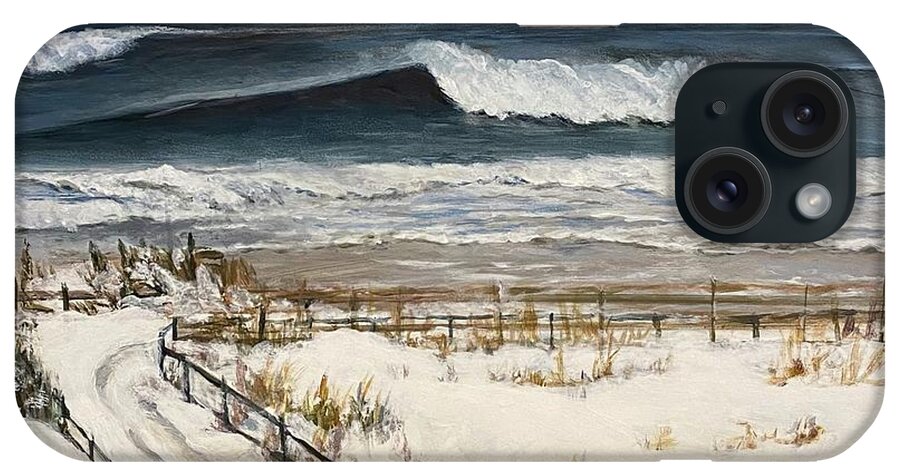 Acrylic iPhone Case featuring the painting Snow on the Beach by Paula Pagliughi