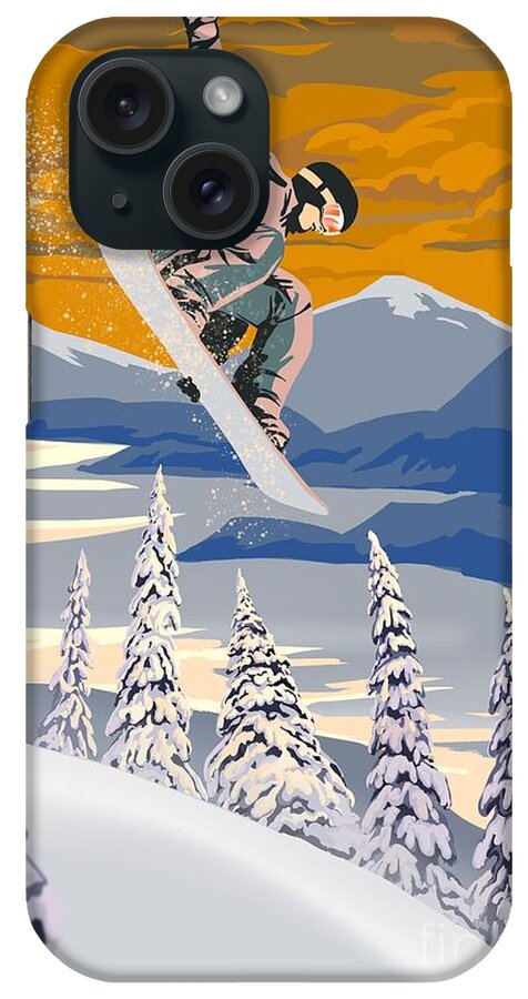 Snowboard iPhone Case featuring the painting Snowboarder Air by Sassan Filsoof