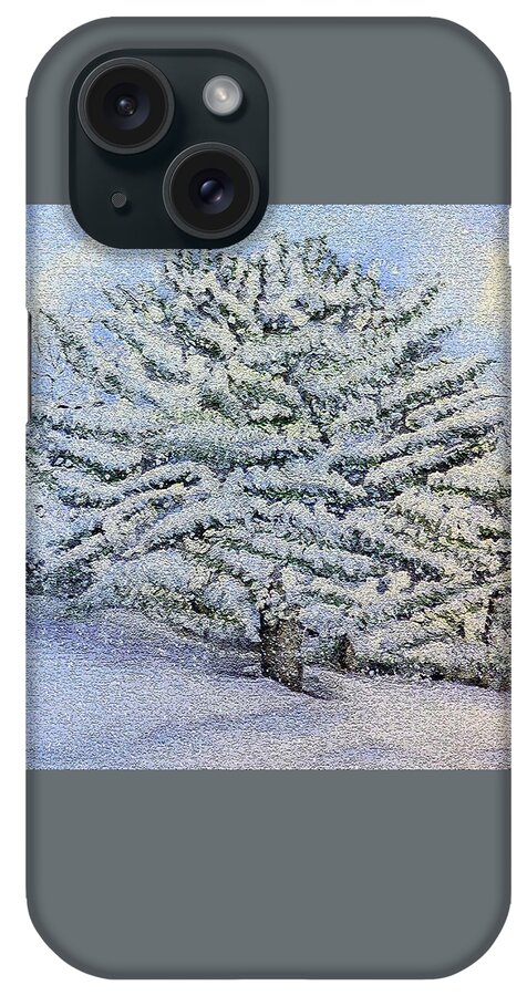 Snow iPhone Case featuring the painting Snowfall Trees by Kelly Mills