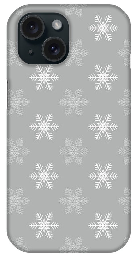 Snowflake Patterns iPhone Case featuring the digital art Snowflake Pattern in Grey and White by Eclectic at Heart