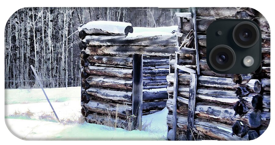 Log iPhone Case featuring the photograph Snowy Cabin by Roland Stanke