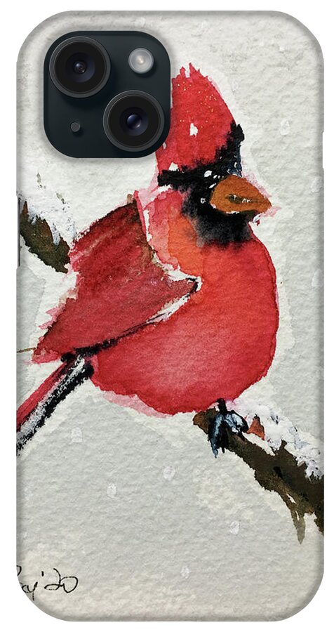 Grand Tit iPhone Case featuring the painting Snowy Cardinal by Roxy Rich