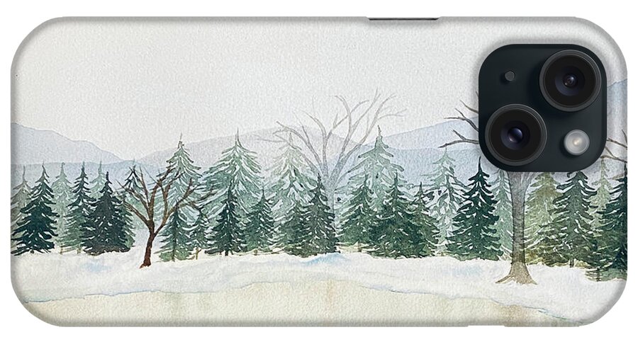 Snow iPhone Case featuring the painting Snowy Mountain Lake by Lisa Neuman