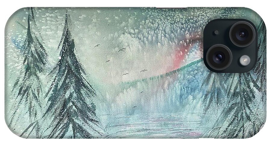 Snowy Mountain Fir Trees iPhone Case featuring the painting Snowy Mountain Firs by Catherine Ludwig Donleycott