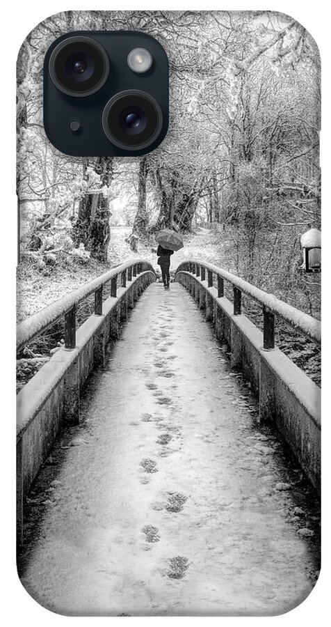 Bridge iPhone Case featuring the photograph Snowy Walk in Black and White by Debra and Dave Vanderlaan