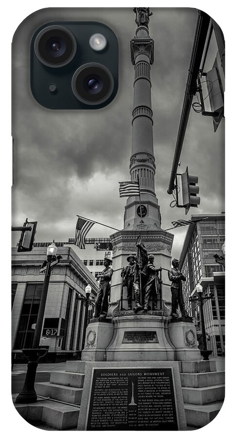 Soldiers And Sailors iPhone Case featuring the photograph Soldiers and Sailors Monument Up Close BW by Jason Fink