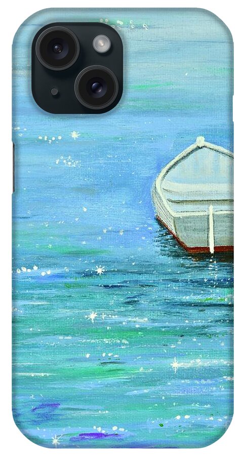 Boat iPhone Case featuring the painting Solitary Rowboat by Mary Scott