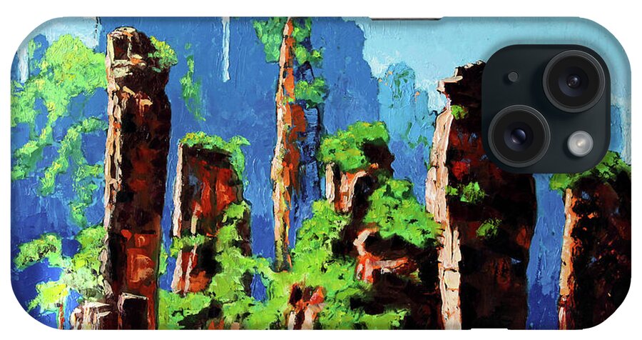 Mountains iPhone Case featuring the painting Somewhere in China's Mountains by John Lautermilch