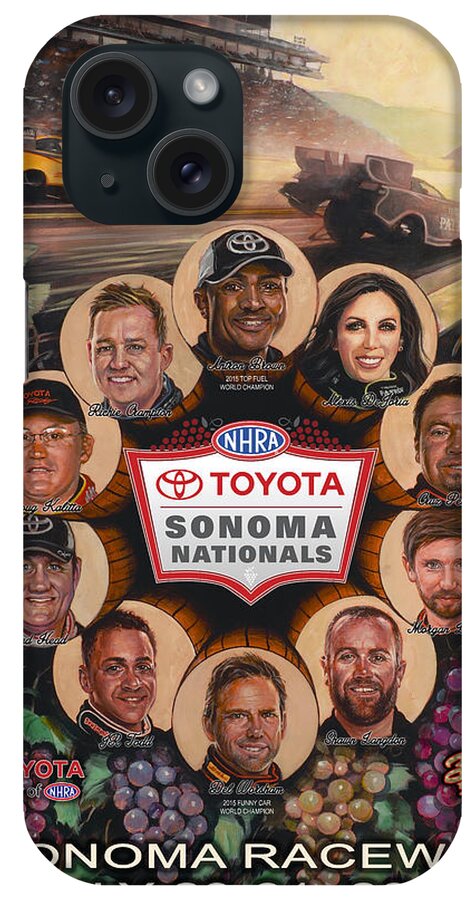 Nhra Funny Car Top Fuel Kenny Youngblood John Force Terry Mcmillan Nitro Drag Racing iPhone Case featuring the painting Sonoma Nationals poster by Kenny Youngblood