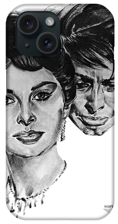 Sophia Loren iPhone Case featuring the drawing Sophia Loren by Volpe by Movie World Posters