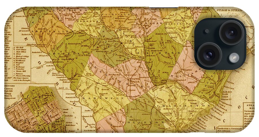 South Carolina iPhone Case featuring the drawing South Carolina 1844 by Vintage Maps