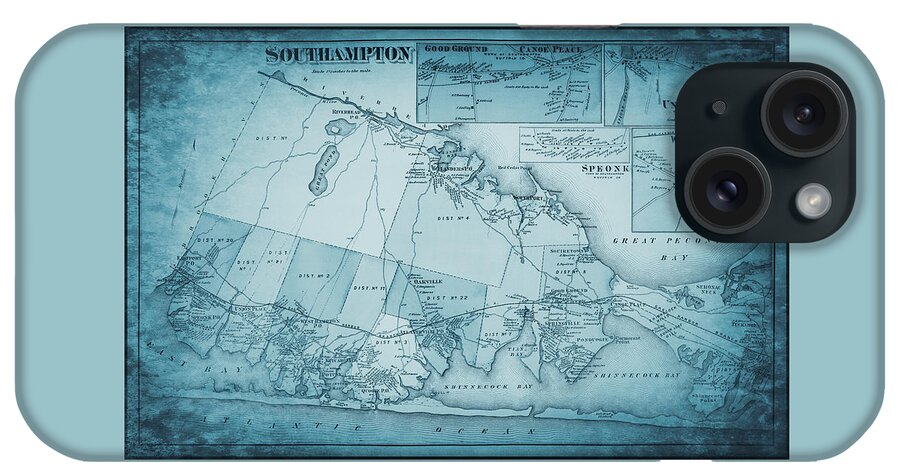 Southampton iPhone Case featuring the photograph Southampton New York Vintage Map 1873 Beach House Blue by Carol Japp