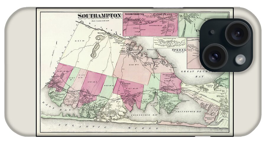 Southampton iPhone Case featuring the photograph Southampton New York Vintage Map 1873 by Carol Japp