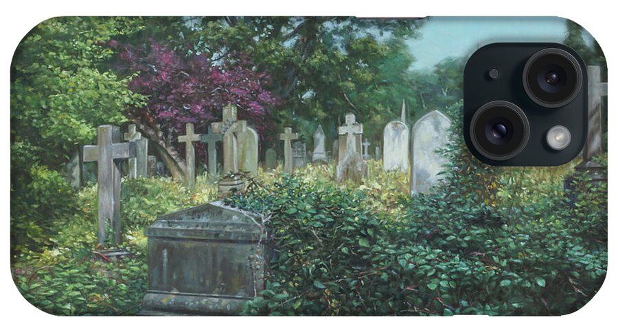 Graveyard iPhone Case featuring the painting Southampton old cemetery looking west early autumn by Martin Davey