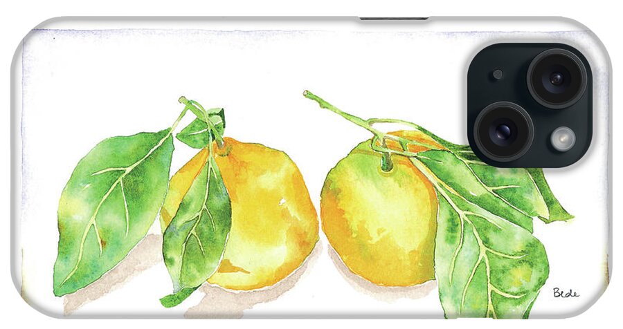 Watercolor Painting Satsuma Mandarins Oranges Orange Green Still-life iPhone Case featuring the painting Space Between by Catherine Bede