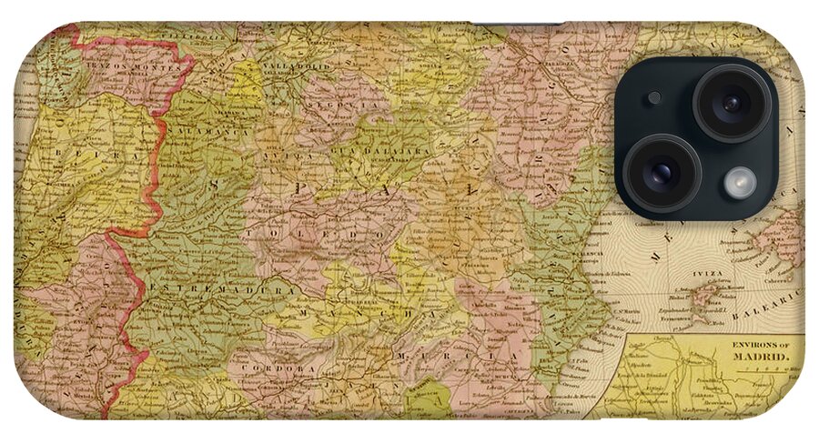 Spain iPhone Case featuring the drawing Spain and Portugal by Vintage Maps