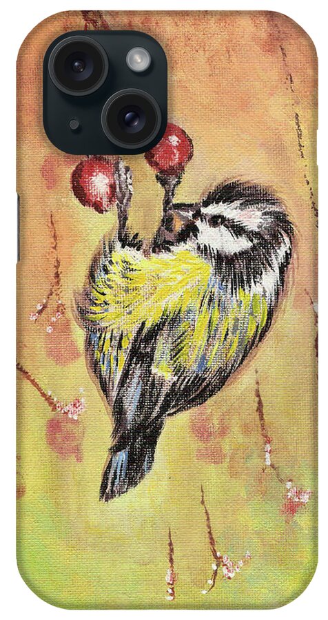 Acrylic iPhone Case featuring the painting Sparrow who wants the berries by Remy Francis