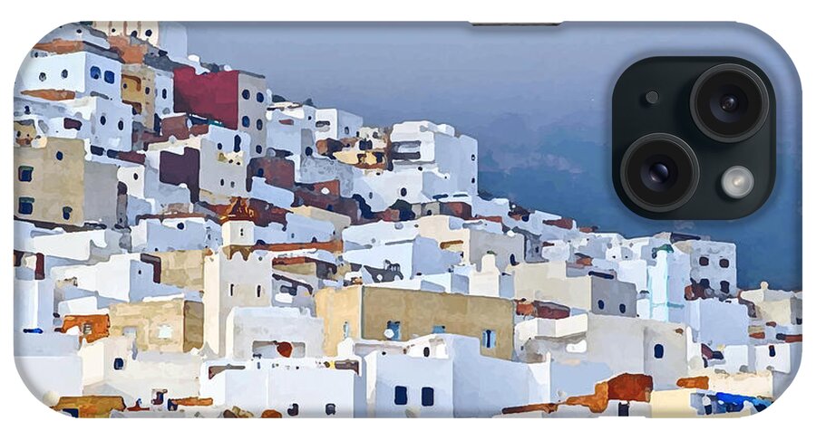 Acrylic iPhone Case featuring the painting Spectacular view of Tetouan Morocco, watercolor painting of a tourist town  by Mounir Khalfouf